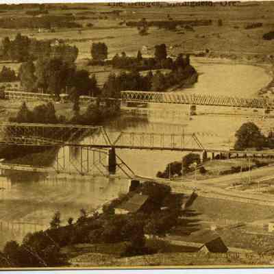 Photograph of three bridges over Willamette river, Oregon, circa after 1916.