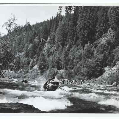 Photograph of boats and spectators at the McKenzie River White Water Parade, Oregon, circa 1969