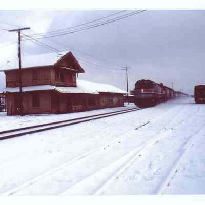 Photograph of the Springfield Train Depot during winter, circa 1980