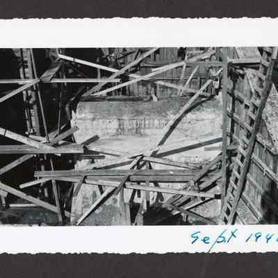 Photograph of the construction of the new dam at Booth-Kelly Lumber Mill
