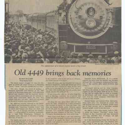 Newspaper clipping "Old 4449 brings back memories", undated