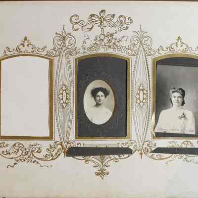 2014-002-280_img-024: Page 26 of photograph album 2014-002-280: Left: Empty. Center: 4 x 2.5, Portrait of Emma Jindra; Right: 4 x 2.5, Portrait of Rose Vonderka.