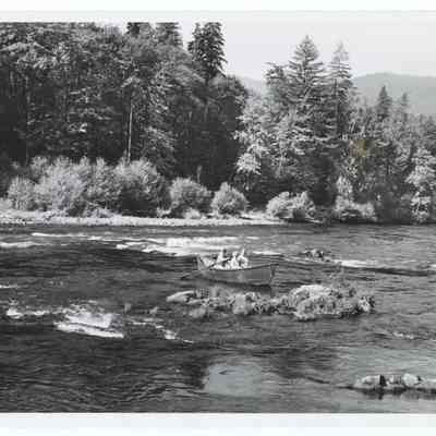 Photograph of a boat on the McKenzie River, Oregon, circa 1969