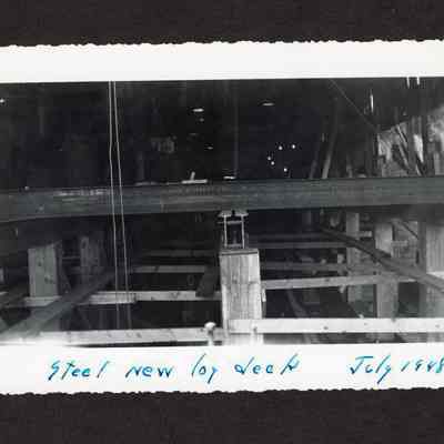 Photograph of steel new log deck at Booth-Kelly Lumber Mill, Springfield, Oregon, 1948