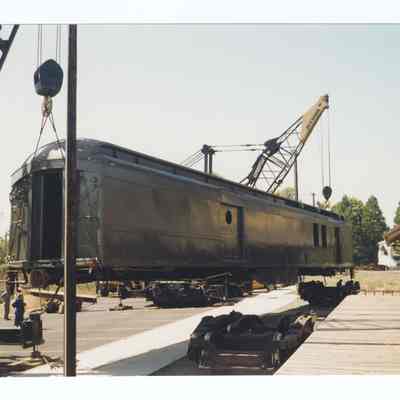 Photograph of the RPO Railcar relocation, Springfield, 1992