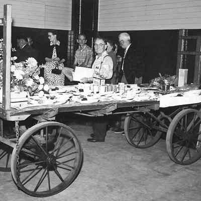 Photograph of buffet, with served on a baggage wagon, date unknown