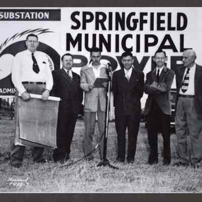 Photograph of Springfield Municipal Power Manager and Board at Groundbreaking of First Springfield Switching Station, 1952.