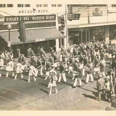 Band parading on Main Street, Springfield