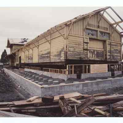 Photograph of the Springfield Train Depot relocation and restauration, circa 1989