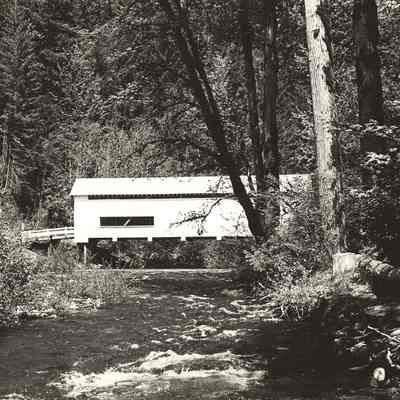 Photograph of Covered Bridge down River, No Location, Circa 1945