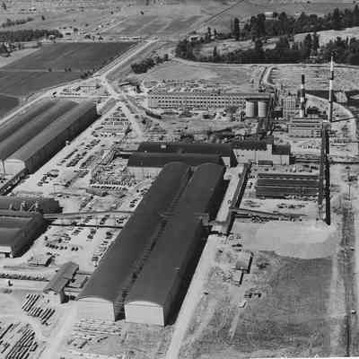 Photograph of aerial view of Weyerhaeuser Mill Complex, Eugene, Oregon