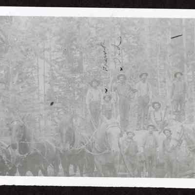 Photograph of logging crew at Mathias Emmerich's Place