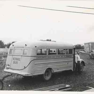 Springfield High School Bus with Mr.Sabin, 1942