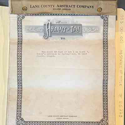 Abstract of Title Nr. 55779, Lot 1, Block 7, Kelly's addition to Springfield, 1889-1946