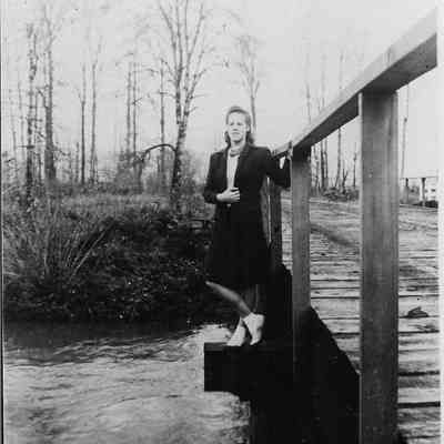 Photograph of Unknown Woman on Bridge, Springfield, Oregon, Undated