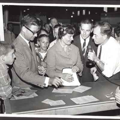 Mrs. Hatfield being interviewed by KUGN, undated
