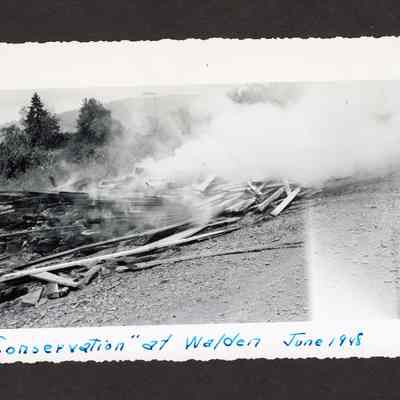 Photograph of buring wood at Walden