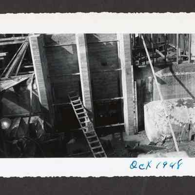 Photograph of the construction of the new dam at Booth-Kelly Lumber Mill
