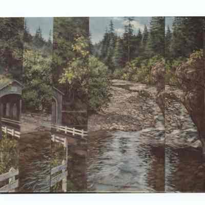 Photographs of the mural "Scenes of the McKenzie River" by Ann Woodruff Murray, 145 Pioneer Parkway, Springfield