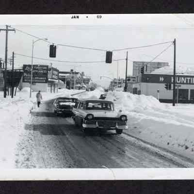 Photograph of Snowstorm at Mill & Main St. Intersection, 1969