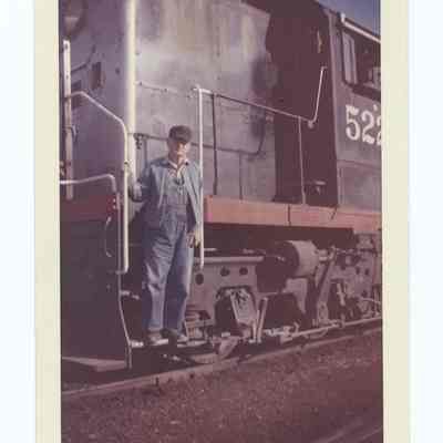 Photograph of Harry Fox on the South Pacific train '5220', undated