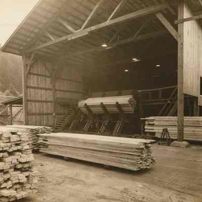Photograph of the dry kiln stacking equipment at Fischer Lumber Company, Marcola, Oregon, circa 1948