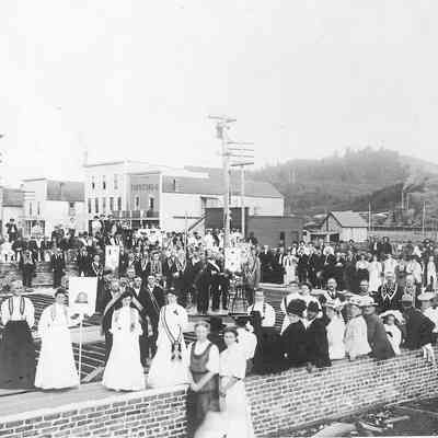 Photograph of the Laying of the Cornerstore for the IOOF Building, Springfield, Oregon, 1907