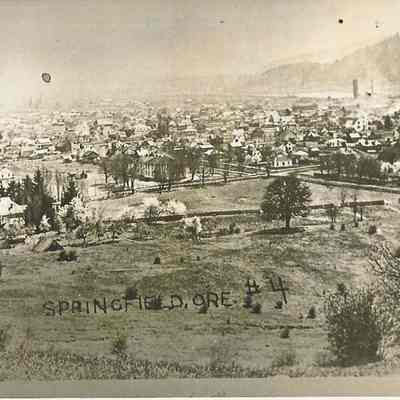 Photograph of overview of Springfield from Kelly Butte looking east, southeast, Springfield, Oregon, date unknown.