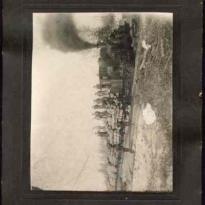 Photograph, Logging train and crew, unknown date and location.