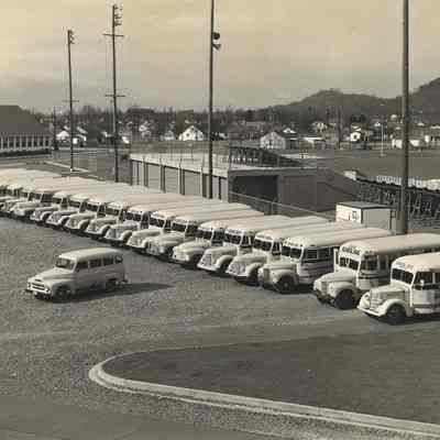 Photograph of Springfield High School Bus Parking Lot, Date Unknown