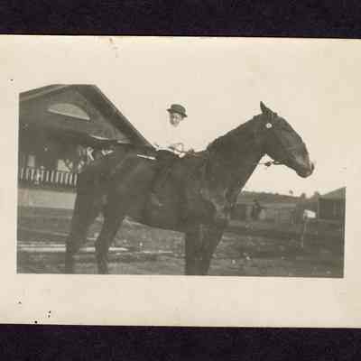 Photograph on postcard of Harold sitting on a horse