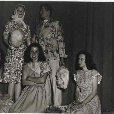 Photograph of three girls posing on stage at Springfield High School, Springfield, Oregon, circa 1940s