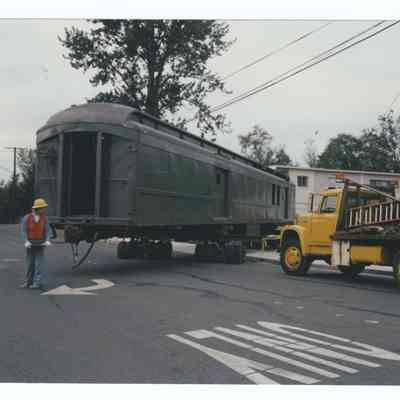 Photograph of the RPO Railcar relocation, Springfield, 1992