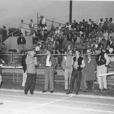 Photograph of finish line on track at Silke Field, Springfield, Oregon, date unknown.