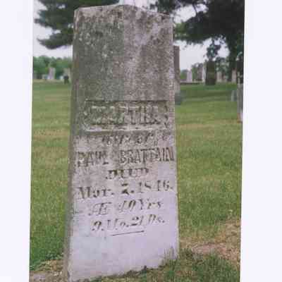 Photograph of Martha Brattain's headstone at Spencer Cemetry, Iowa