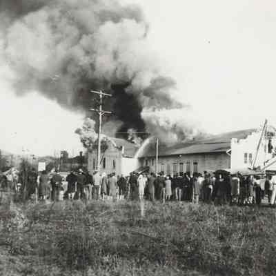 Photograph of First Christian Church Burning, Springfield, Oregon, 1945
