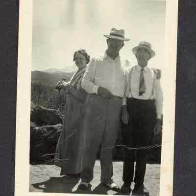 Photograph of Charles Myers and two other people at a lookout point, Oregon, circa 1940