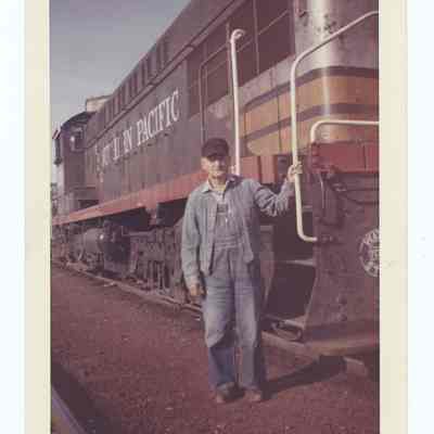 Photograph of Harry Fox on the South Pacific train '5220', undated