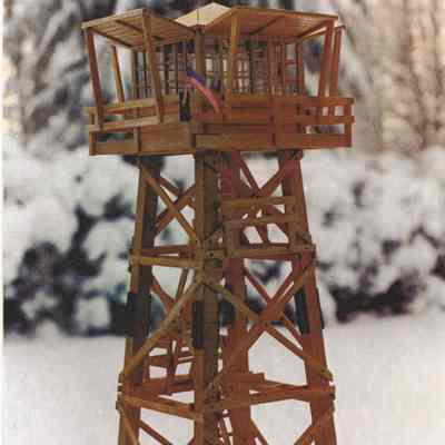 Photograph of a closeup of top of the Mt. Nebo Lookout replica in the snow