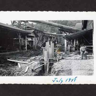 Photograph of drainage construction at the Booth-Kelly Lumber mill, Springfield, Oregon, 1948