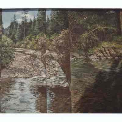 Photographs of the mural "Scenes of the McKenzie River" by Ann Woodruff Murray, 145 Pioneer Parkway, Springfield