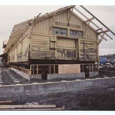 Photograph of the Springfield Train Depot relocation and restauration, circa 1989