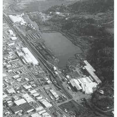 Aerial photograph of the Booth-Kelly site and Springfield, West to South East view, circa 1970