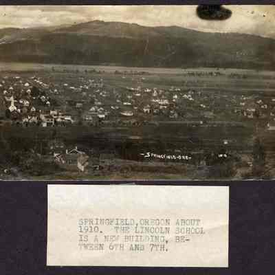 Photograph of Post Card of Springfield, Oregon About 1910. The Lincoln School is a new building, between 6th and 7th.