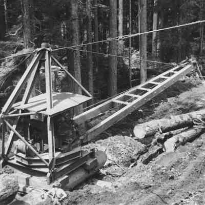 Photograph of a crane skidding logs