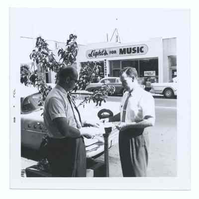 Photograph of the installation of parking meters, Main Street, Springfield, 1962