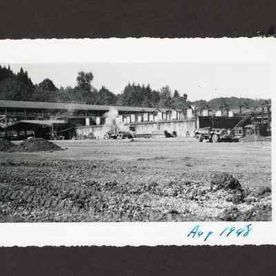 Photograph of the filling of the old log pond at Booth-Kelly Lumber Company, Springfield, Oregon, 1948