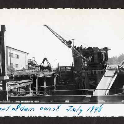 Photograph of the start of dam construction at Booth-Kelly Lumber Mill