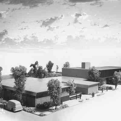 Photograph of proposed library model, 1956