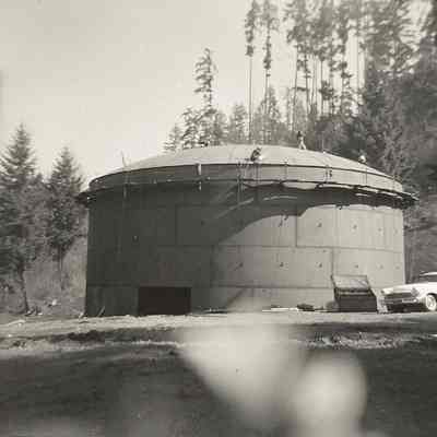 Photograph of the construction of the water tower, 57th St, Springfield, Oregon, 1947